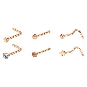 Rose Gold Stainless Steel Nose Studs Set - 6 Count